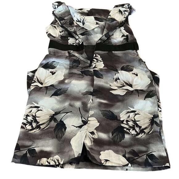 H&M Gray Floral Print Satin Dress Womans Size 10 Pockets Office Dressy Cocktail - Picture 5 of 10